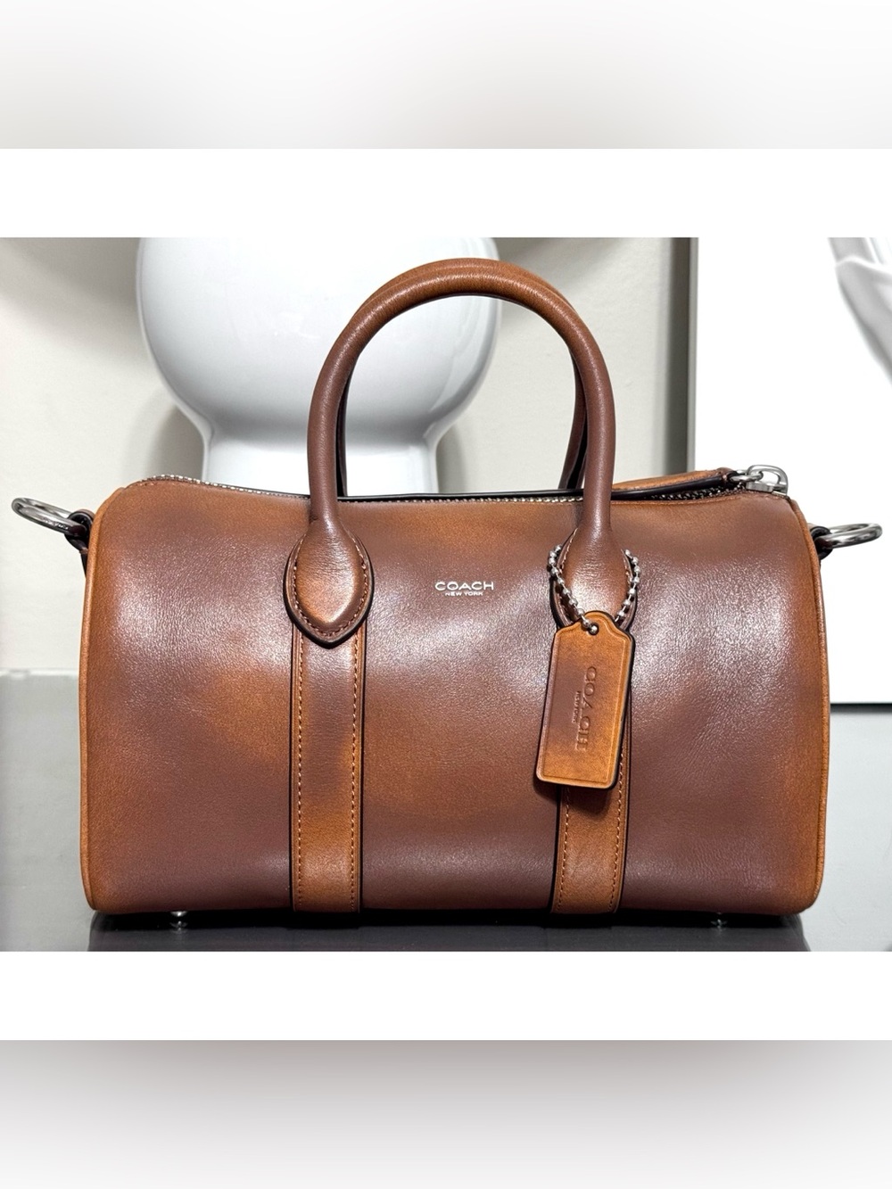 COACH Compass Bag 25 In Loved Leather, SADDLE/BURNT SIENNA - Picture 1 of 10